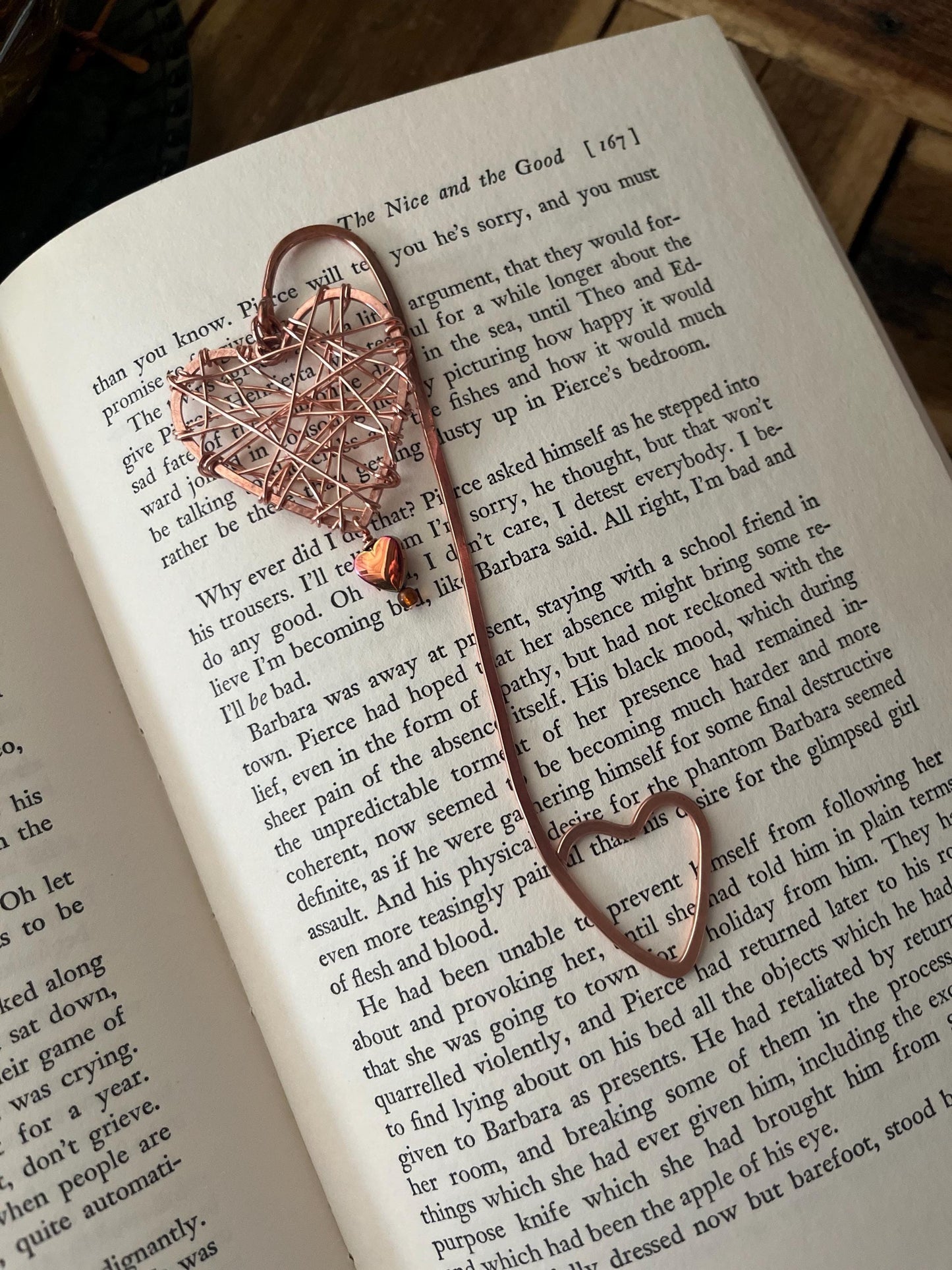 Heart Wire wrapped Book Hook Handmade Copper Bookmark: Book Jewelry, Reader Bookish Gift, Book Club, 7 Year Anniversary, Reading Healed Me