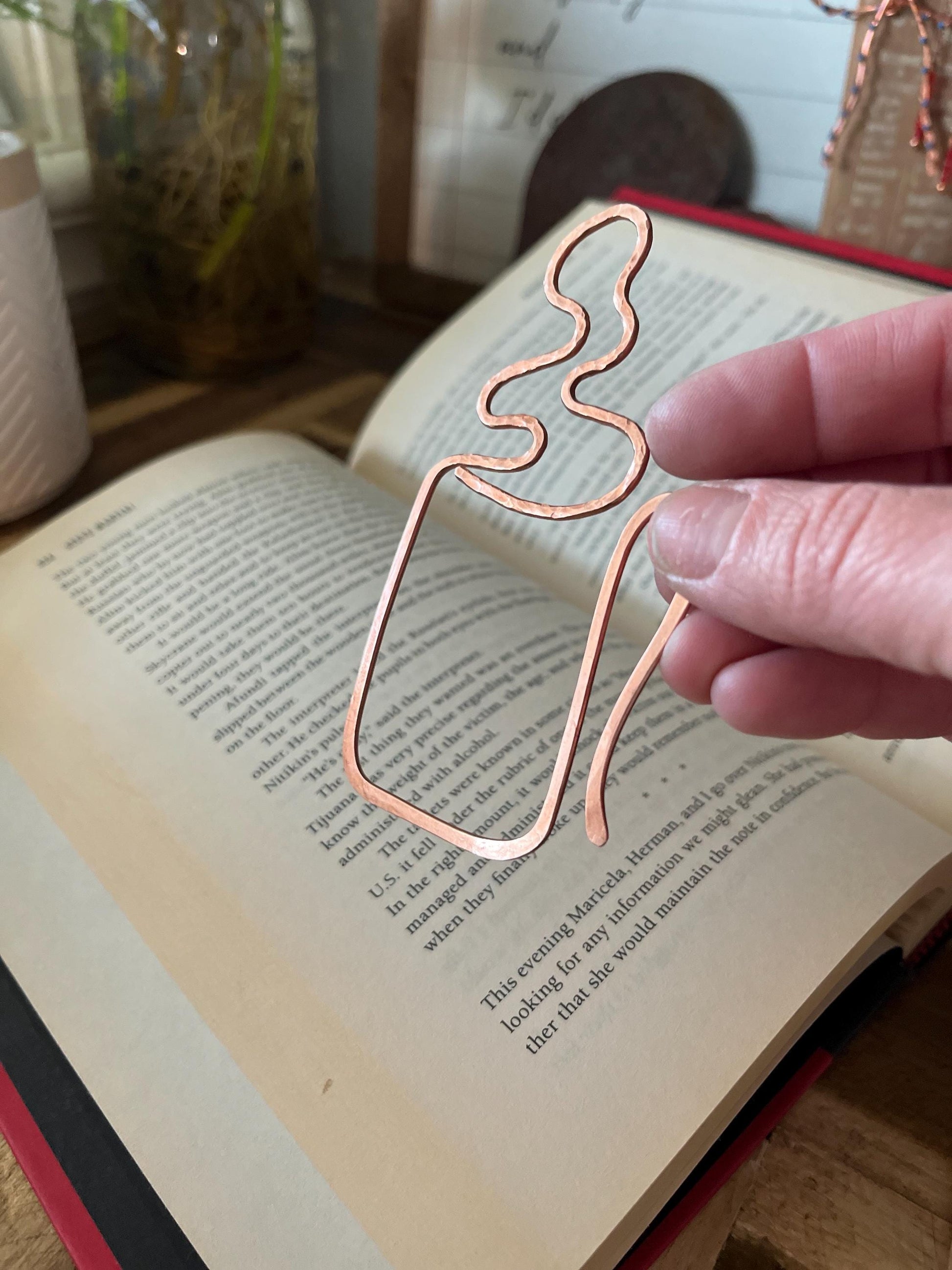 Copper Coffee Mug Handmade Bookmark: Book Lover Gift Reading Stationary