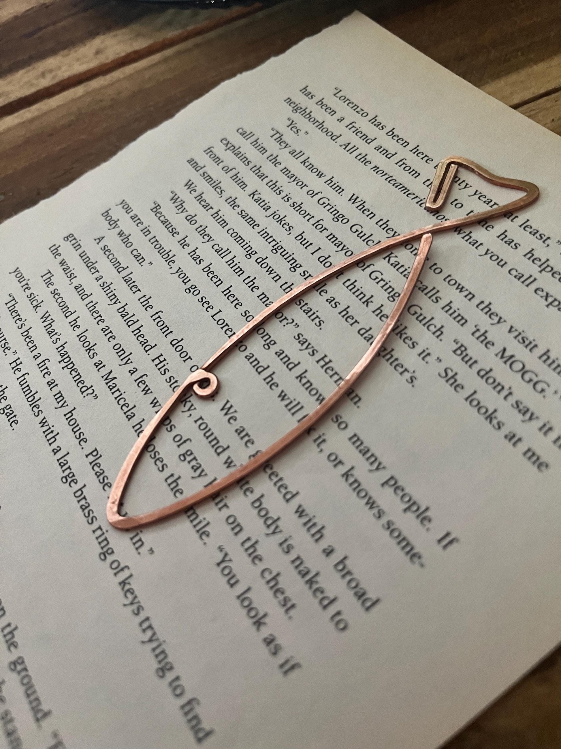 Sardine Rustic Bookmark: Handmade Copper Book Jewelry by Copper Deflections, Book Lovers Gift, Reading Accessory, 7yr Copper Anniversary