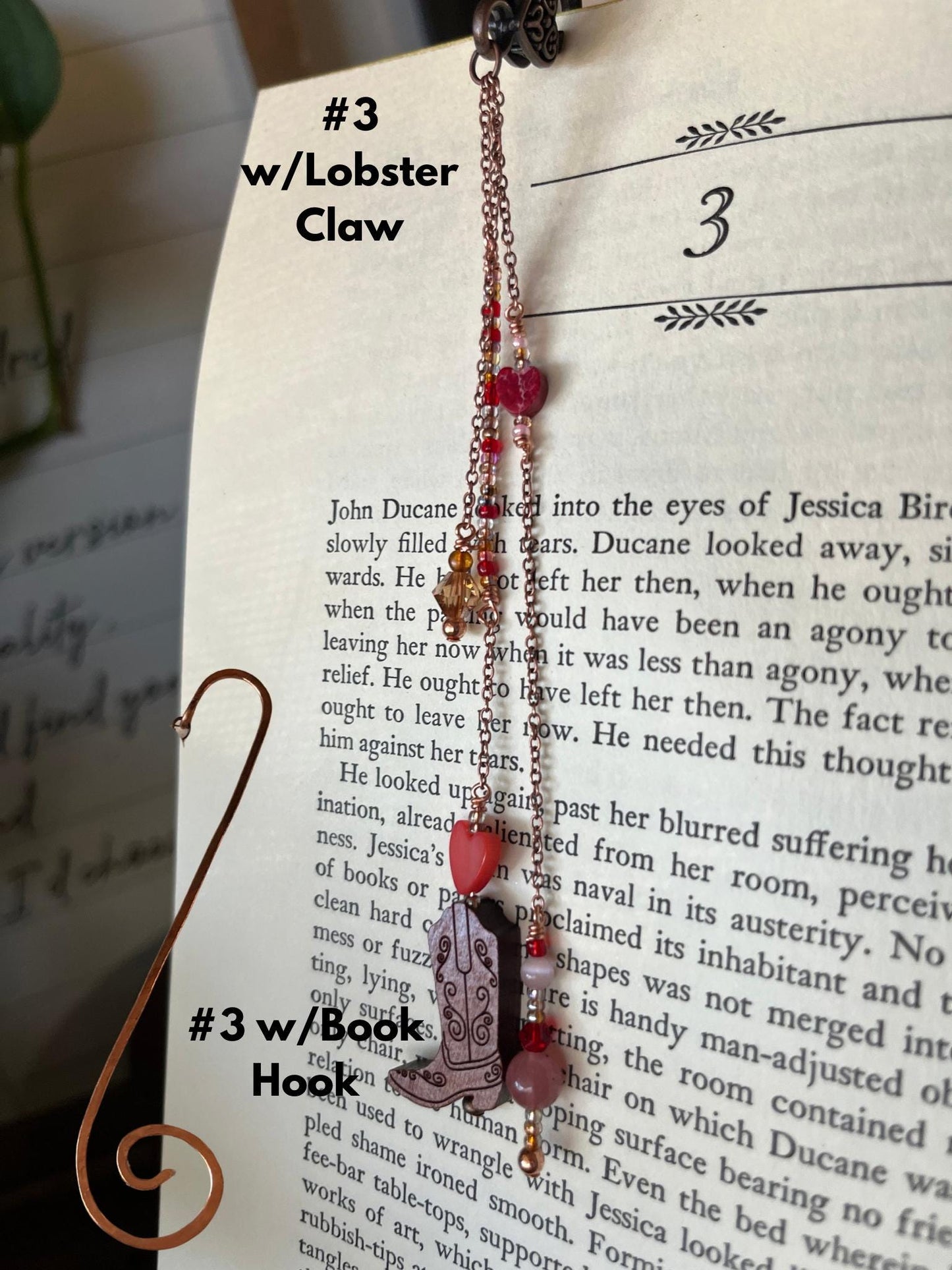 Copper Bead Charm Bookmark Combo: Lobster Claw Hook for Journal/Kindle Charm or Book Hook, Purse Charm by Copper Deflections