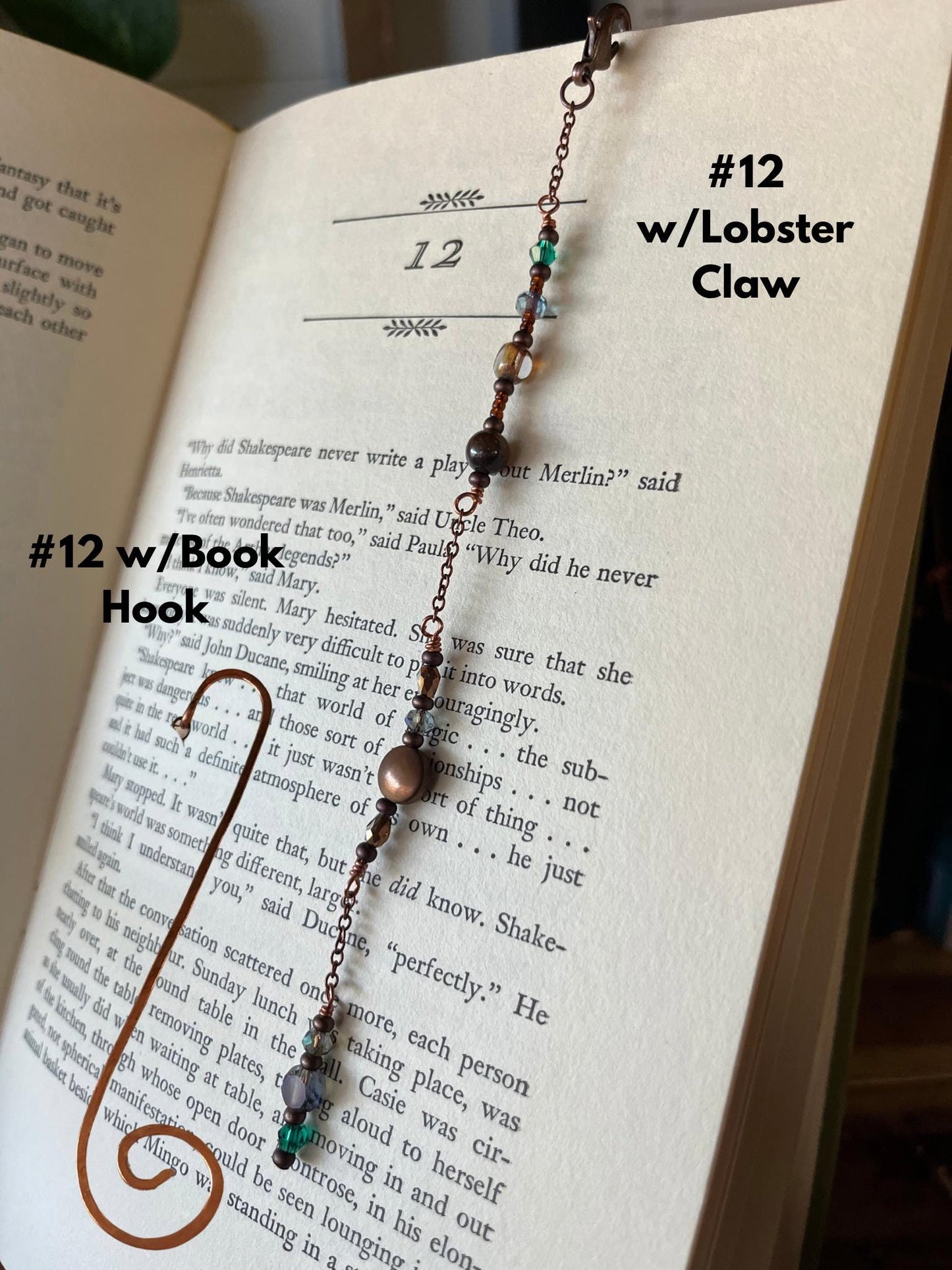 Copper Bead Charm Bookmark Combo: Lobster Claw Hook for Journal/Kindle Charm or Book Hook, Purse Charm by Copper Deflections
