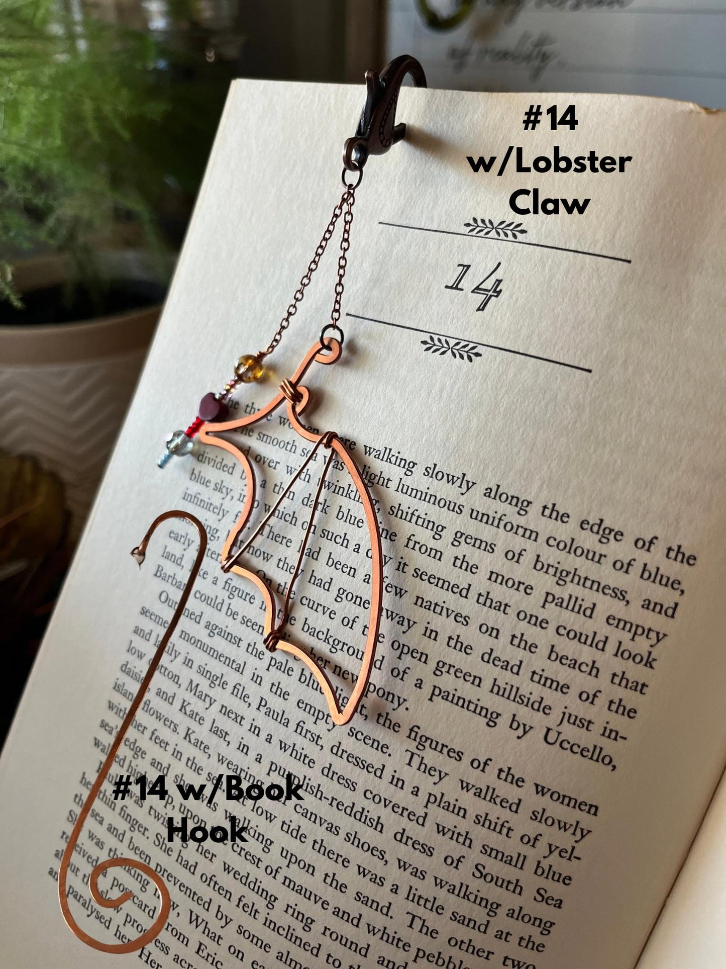 Copper Bead Charm Bookmark Combo: Lobster Claw Hook for Journal/Kindle Charm or Book Hook, Purse Charm by Copper Deflections