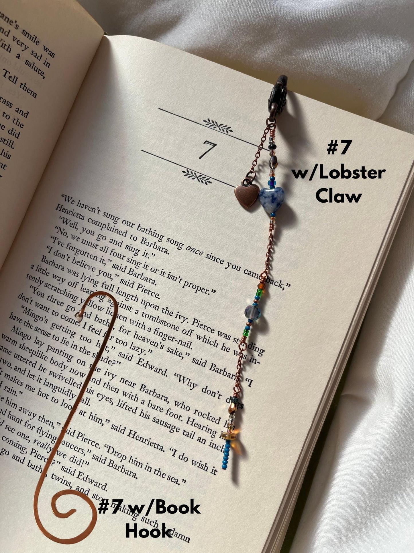 Copper Bead Charm Bookmark Combo: Lobster Claw Hook for Journal/Kindle Charm or Book Hook, Purse Charm by Copper Deflections