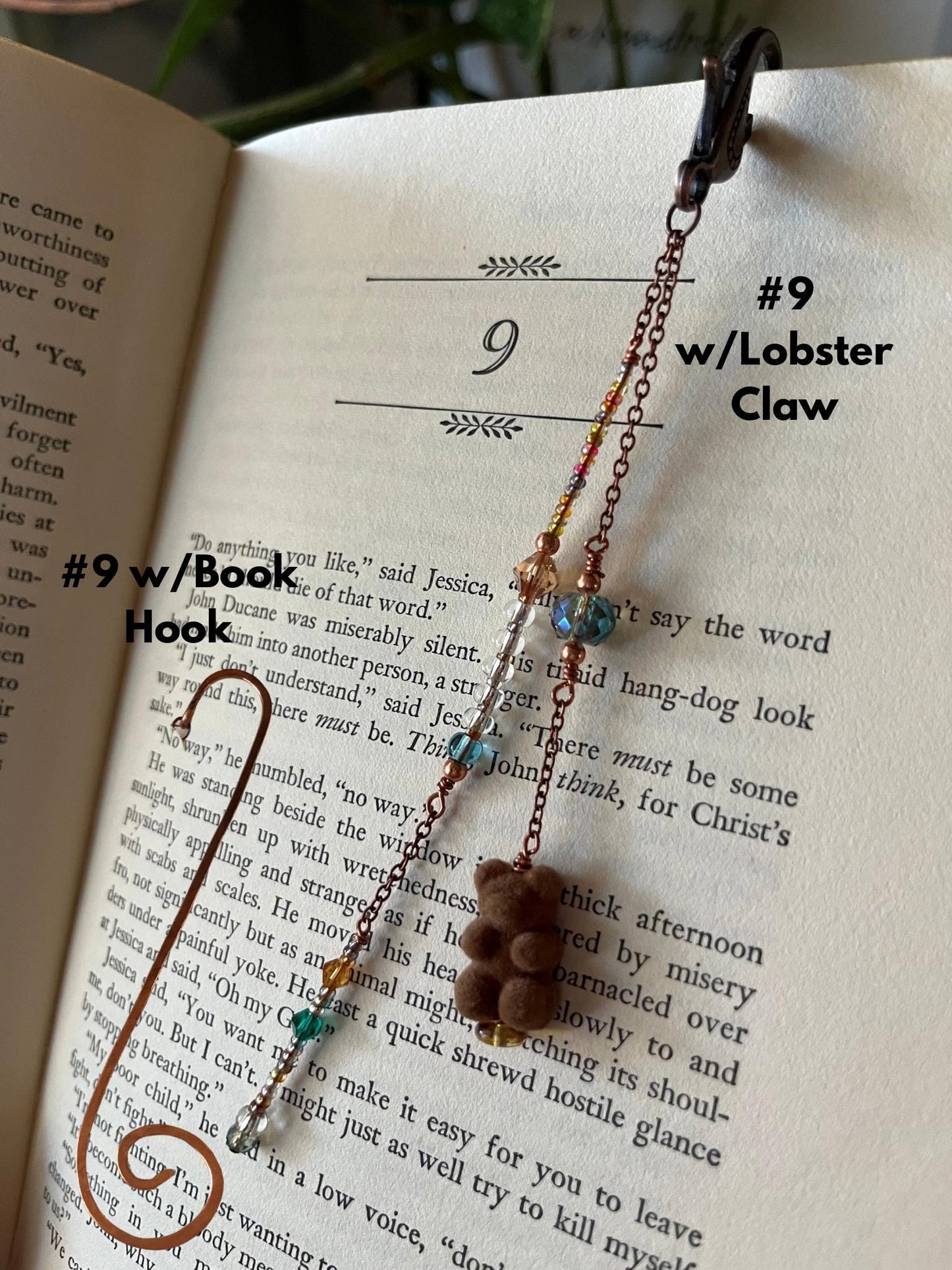 Copper Bead Charm Bookmark Combo: Lobster Claw Hook for Journal/Kindle Charm or Book Hook, Purse Charm by Copper Deflections