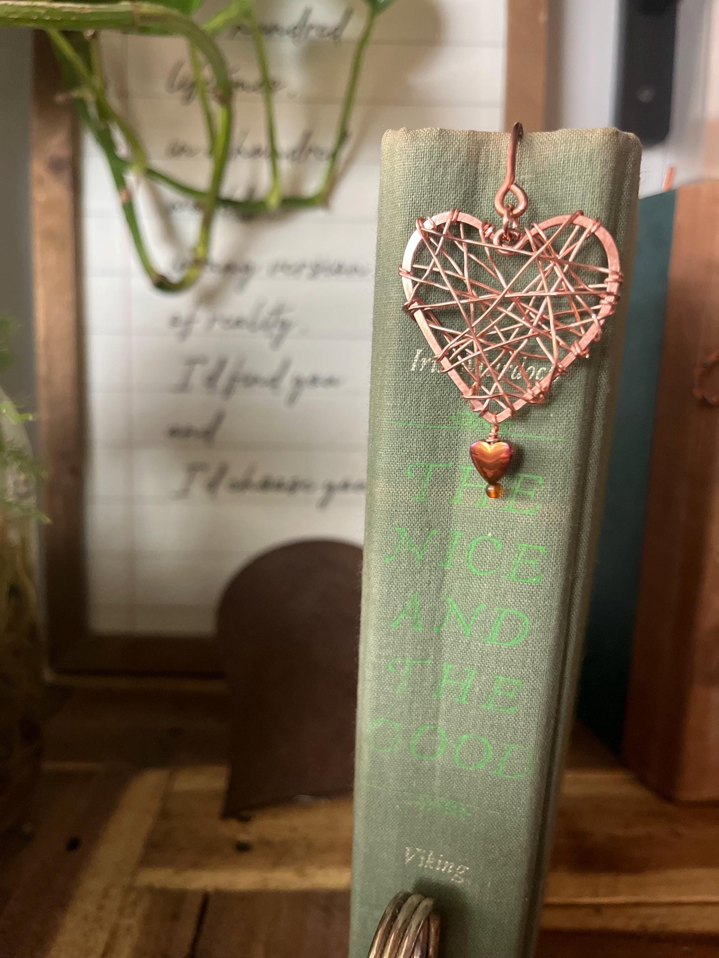Heart Wire wrapped Book Hook Handmade Copper Bookmark: Book Jewelry, Reader Bookish Gift, Book Club, 7 Year Anniversary, Reading Healed Me