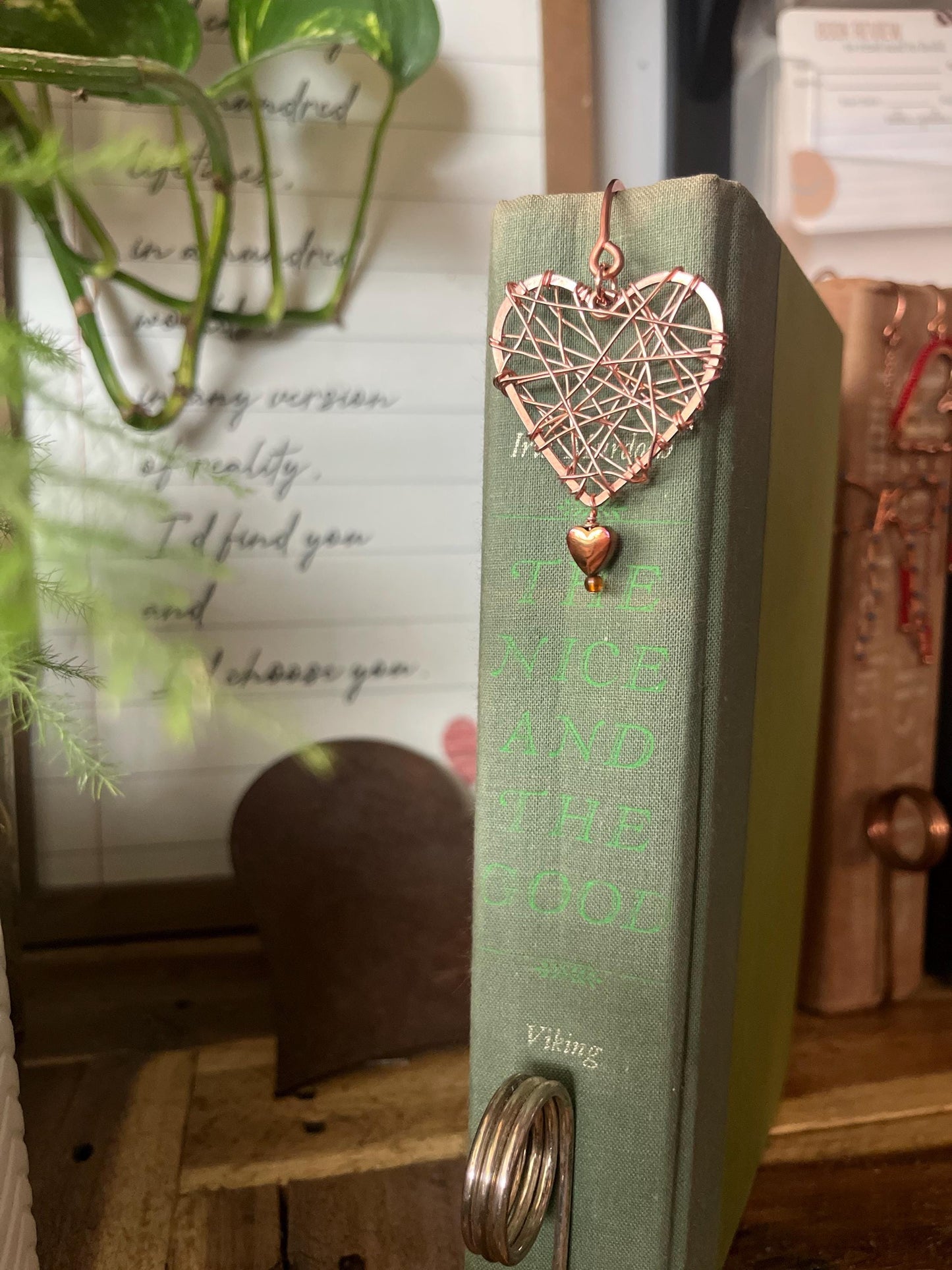 Heart Wire wrapped Book Hook Handmade Copper Bookmark: Book Jewelry, Reader Bookish Gift, Book Club, 7 Year Anniversary, Reading Healed Me