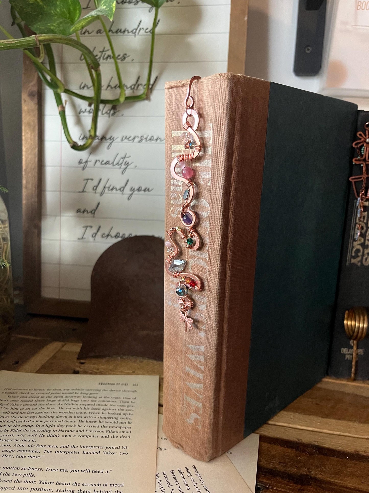 Copper and Beauty Book Hook Handmade Bookmark: Book Jewelry, Luxury Reader Bookish Gift, Book Club, 7 Year Anniversary By Copper Deflections