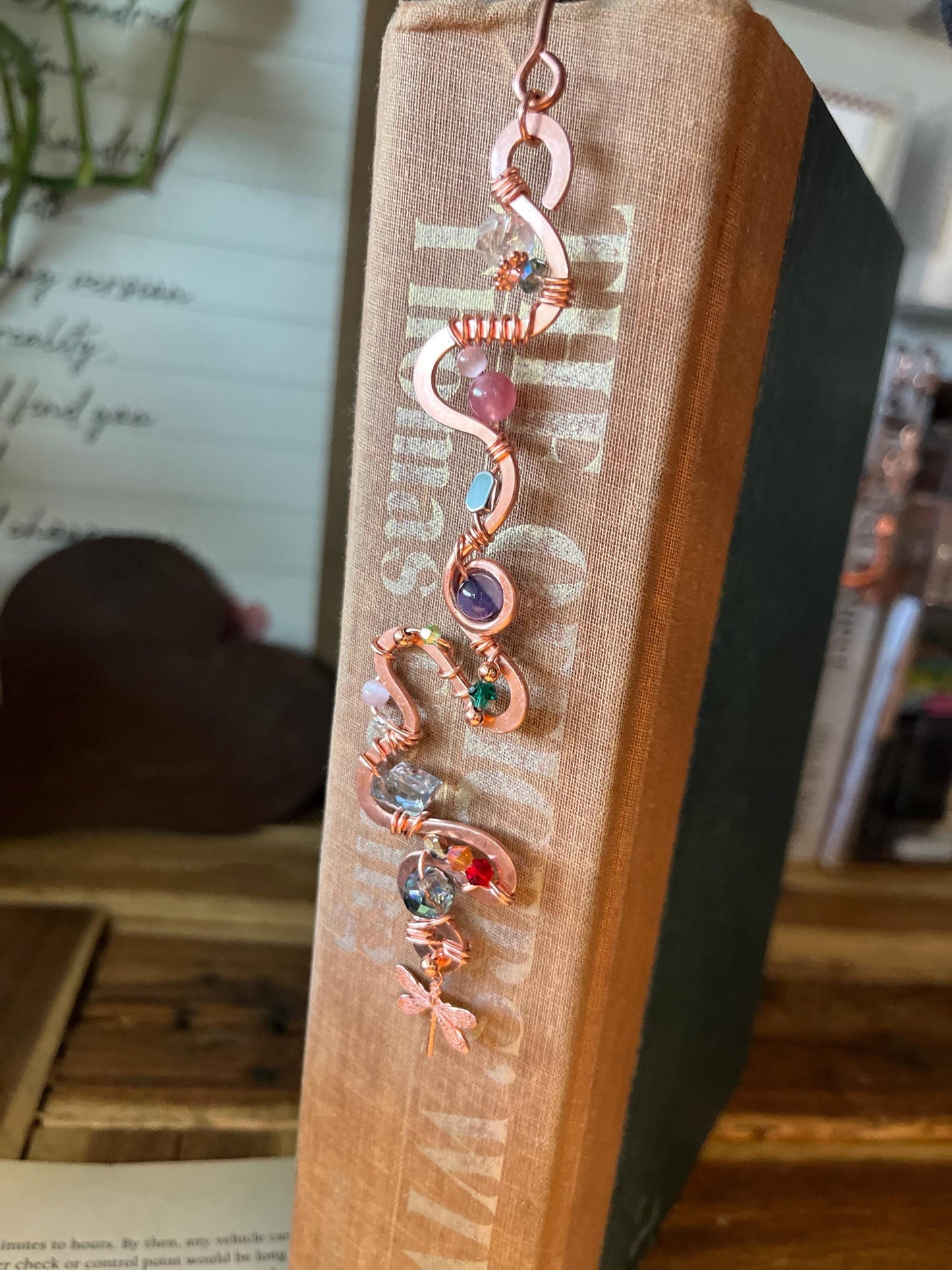 Copper and Beauty Book Hook Handmade Bookmark: Book Jewelry, Luxury Reader Bookish Gift, Book Club, 7 Year Anniversary By Copper Deflections