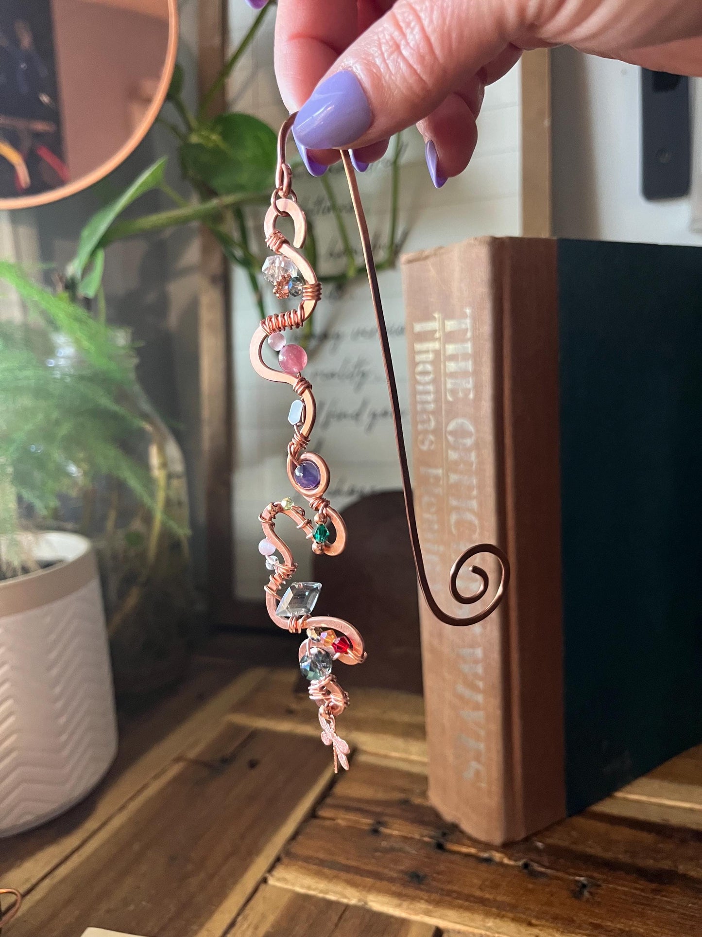 Copper and Beauty Book Hook Handmade Bookmark: Book Jewelry, Luxury Reader Bookish Gift, Book Club, 7 Year Anniversary By Copper Deflections