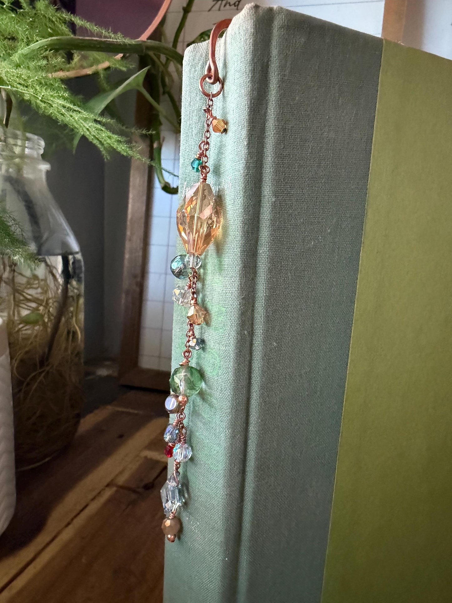 Sun Catcher Beaded/Gem Book Mark Book Hook Handmade Copper Bookmark: Book Jewelry, Reader Bookish Gift, Book Club, 7 Year Anniversary Gift