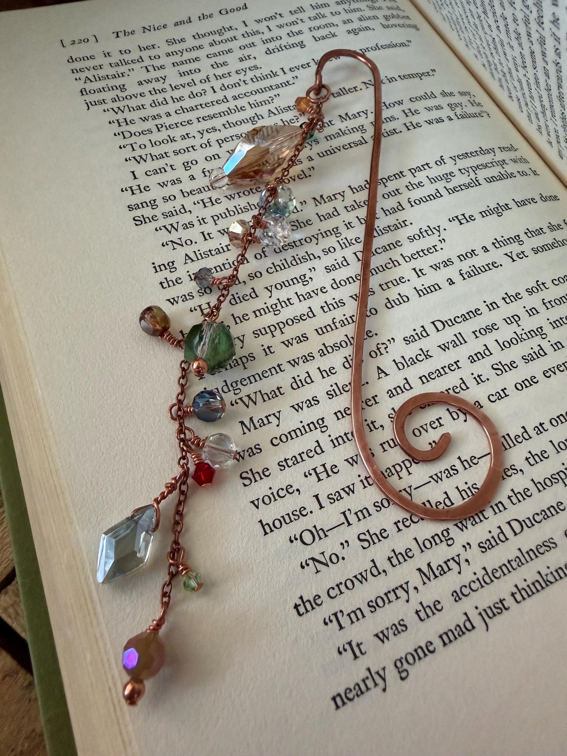 Sun Catcher Beaded/Gem Book Mark Book Hook Handmade Copper Bookmark: Book Jewelry, Reader Bookish Gift, Book Club, 7 Year Anniversary Gift
