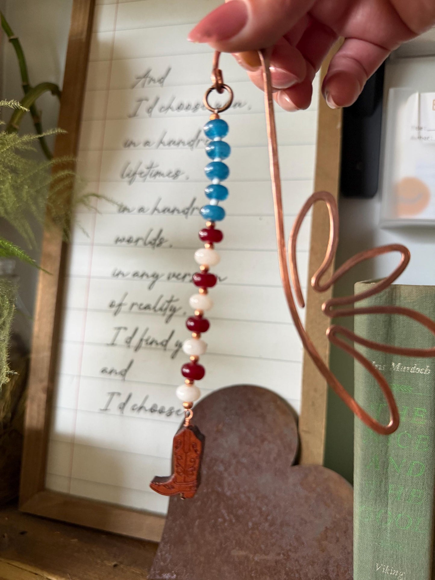 Copper Book Hook American USA Cowboy Boot Handmade Bookmark: Book Hook Jewelry Reading Accessory