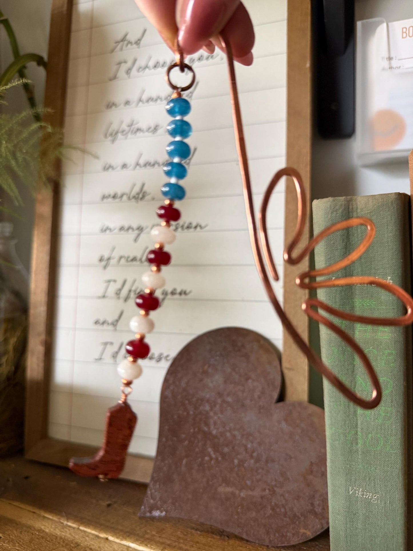 Copper Book Hook American USA Cowboy Boot Handmade Bookmark: Book Hook Jewelry Reading Accessory