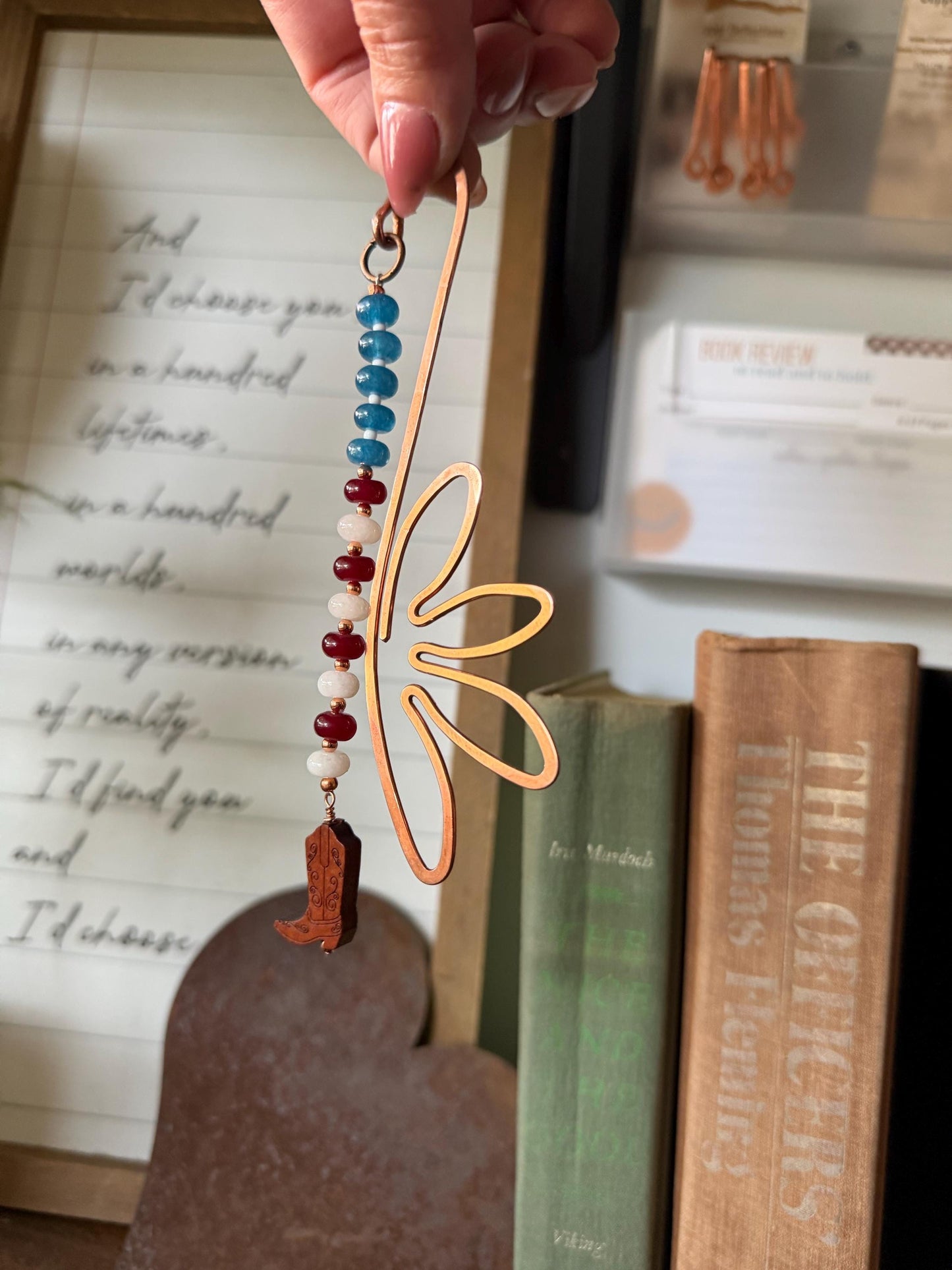 Copper Book Hook American USA Cowboy Boot Handmade Bookmark: Book Hook Jewelry Reading Accessory