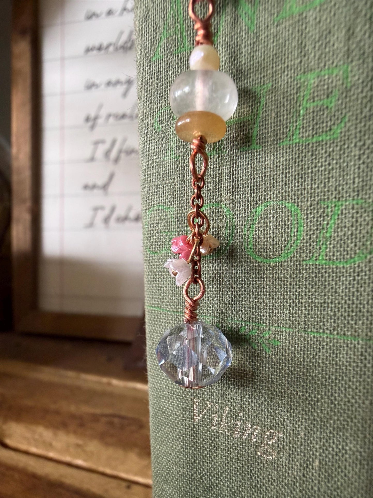 Flower Blues Bookmark: Handmade Copper Book Hook Bead Charms Florals Reader Bookish Gift for Women