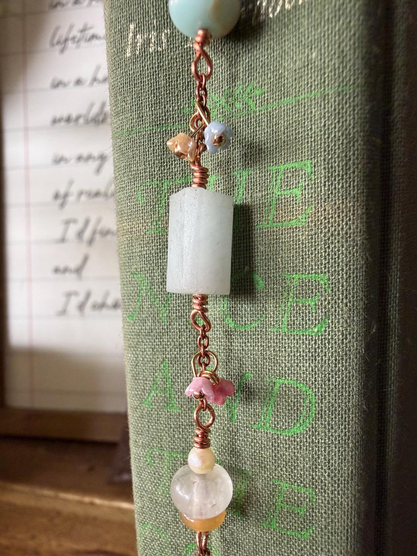 Flower Blues Bookmark: Handmade Copper Book Hook Bead Charms Florals Reader Bookish Gift for Women