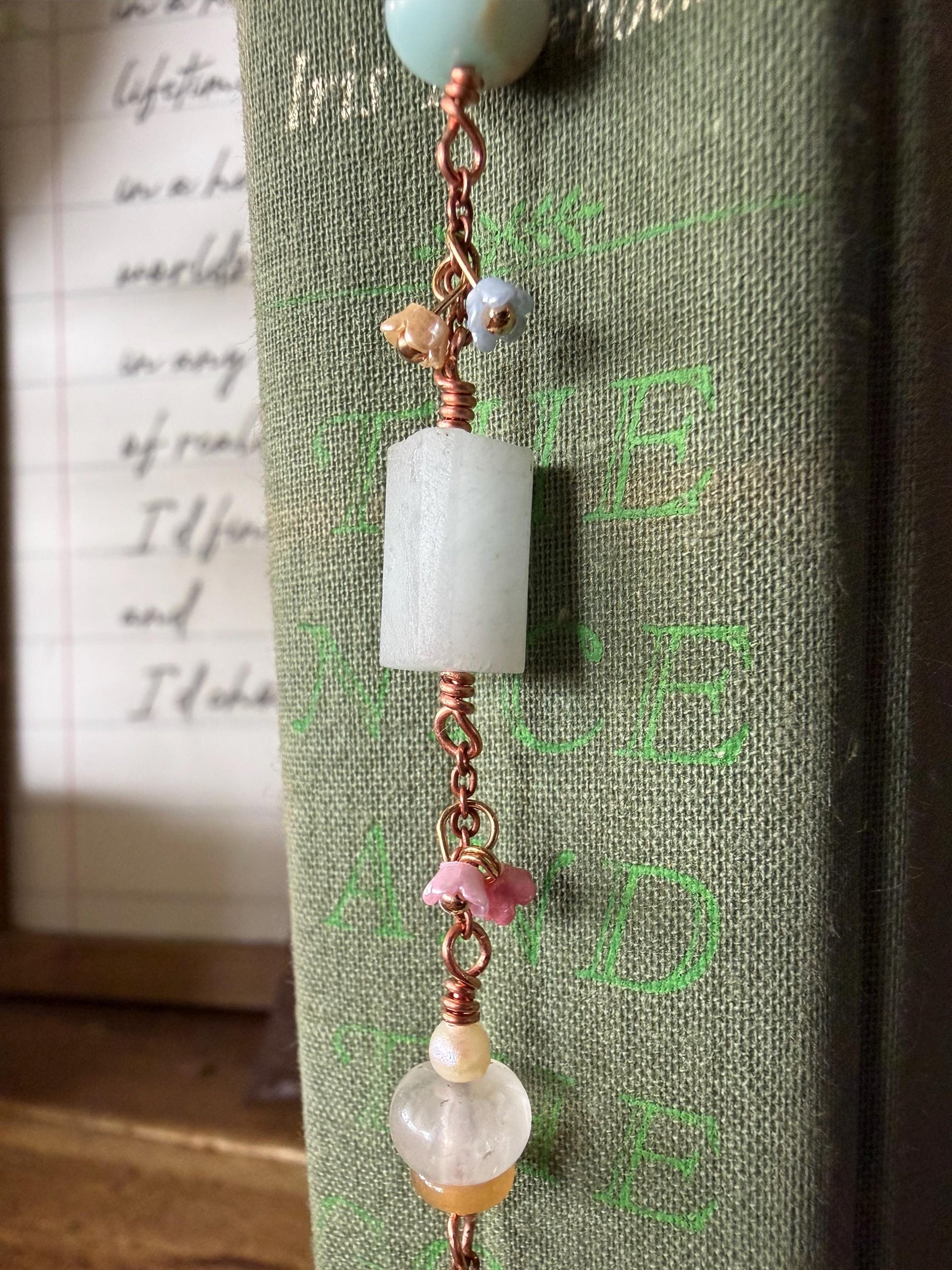 Flower Blues Bookmark: Handmade Copper Book Hook Bead Charms Florals Reader Bookish Gift for Women