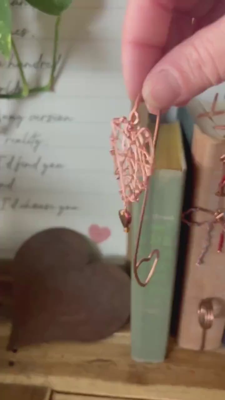 Heart Wire wrapped Book Hook Handmade Copper Bookmark: Book Jewelry, Reader Bookish Gift, Book Club, 7 Year Anniversary, Reading Healed Me
