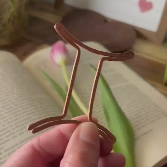 Gemini Zodiac Bookmark: Handmade Salvaged Copper Astrology Gift Reading Accessory