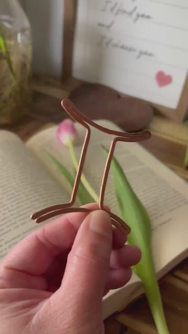 Gemini Zodiac Bookmark: Handmade Salvaged Copper Astrology Gift Reading Accessory