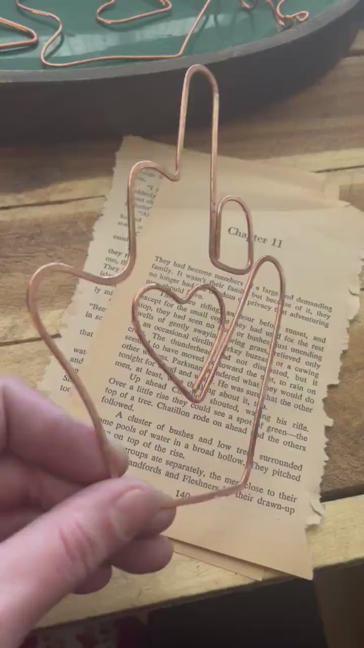 Handmade Copper Bookmark: Middle Finger Heart Wire Art
