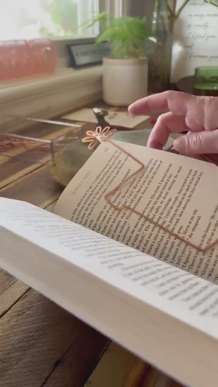 Handmade Copper Flower Pot Bookmark - Bookworm Reading Accessory, Book Jewelry