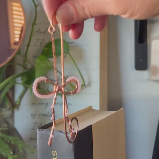 Classic Pink Bead Bow Book Mark Book Hook Handmade Copper Bookmark: Book Jewelry, Reader Bookish Gift, Book Club, 7 Year Anniversary Gift