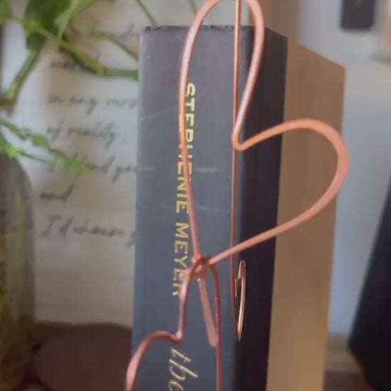 Two Hearts Book Mark Book Hook Handmade Copper Bookmark: Book Jewelry, Bookish Gift for Readers, Book Club, 7 Year Anniversary Gift