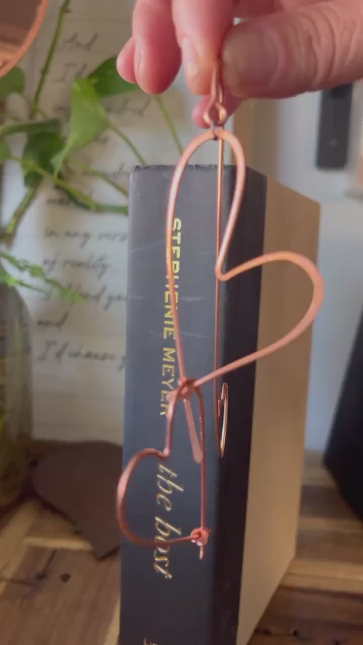 Two Hearts Book Mark Book Hook Handmade Copper Bookmark: Book Jewelry, Bookish Gift for Readers, Book Club, 7 Year Anniversary Gift