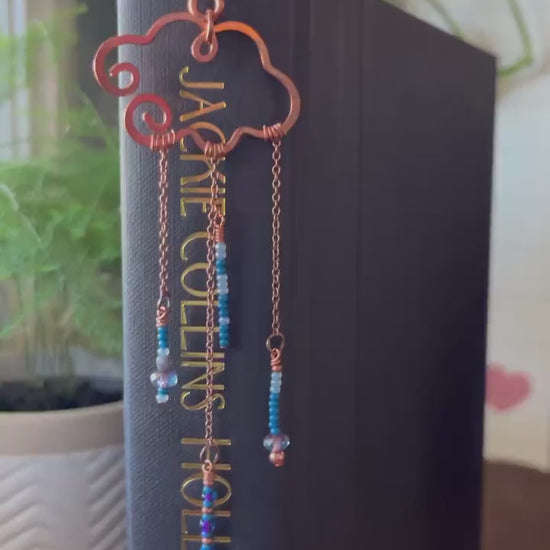 Rain Cloud Bead Book Mark Book Hook Handmade Copper Bookmark: Book Jewelry, Reader Bookish Gift, Book Club, 7 Year Anniversary Gift