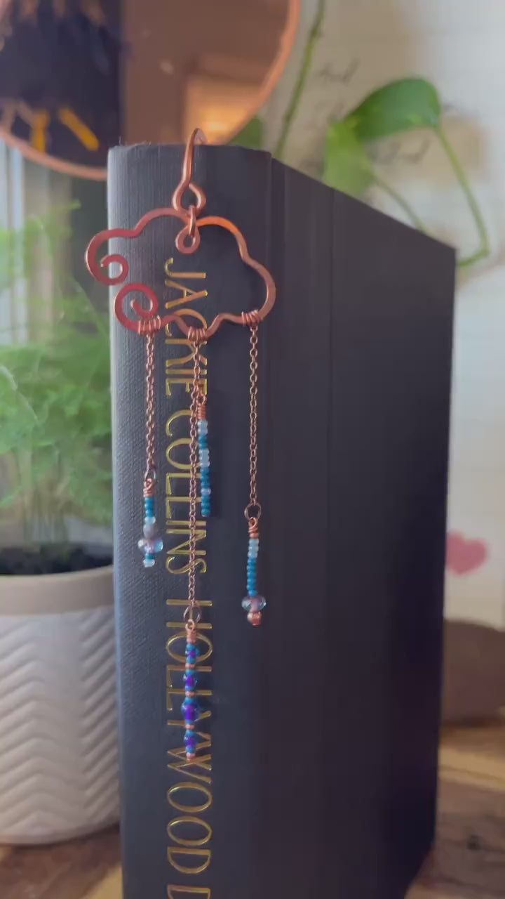 Rain Cloud Bead Book Mark Book Hook Handmade Copper Bookmark: Book Jewelry, Reader Bookish Gift, Book Club, 7 Year Anniversary Gift