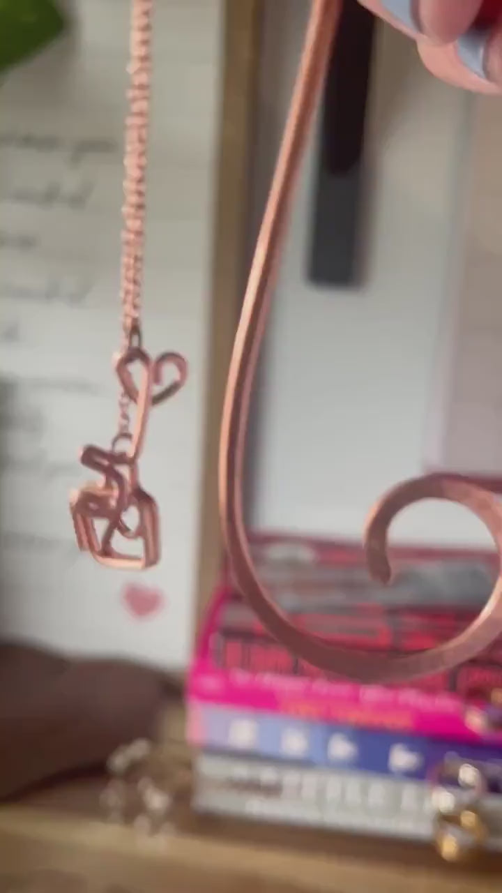 Copper Heart Lock & Key Handmade Bookmark: Book Hook Jewelry Reading Accessory