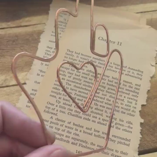 Handmade Copper Bookmark: Middle Finger Heart Wire Art