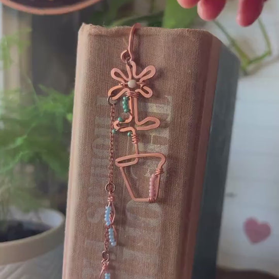 Flower Pot Book Mark Book Hook Handmade Copper Bookmark: Floral Book Jewelry, Reader Bookish Gift, Book Club, 7 Year Anniversary Gift