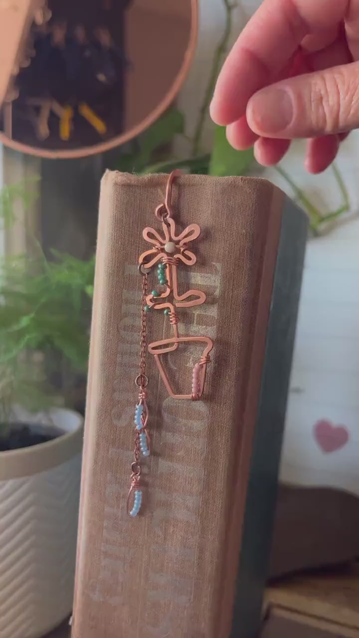 Flower Pot Book Mark Book Hook Handmade Copper Bookmark: Floral Book Jewelry, Reader Bookish Gift, Book Club, 7 Year Anniversary Gift
