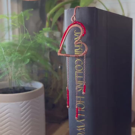 Red Bead Heart Book Mark Book Hook Handmade Copper Bookmark: Book Jewelry, Reader Bookish Gift, Book Club, 7 Year Anniversary Gift