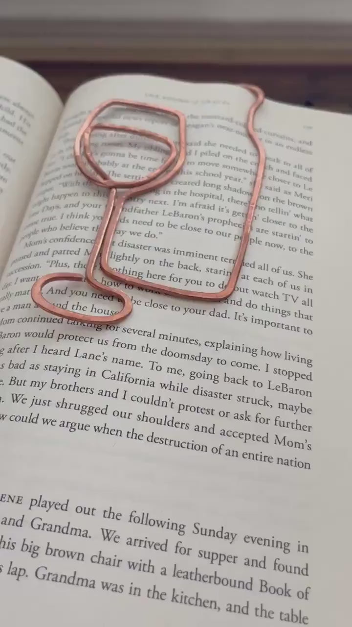 Handmade Copper Wire Bookmark: Wine Glass & Bottle Line Art