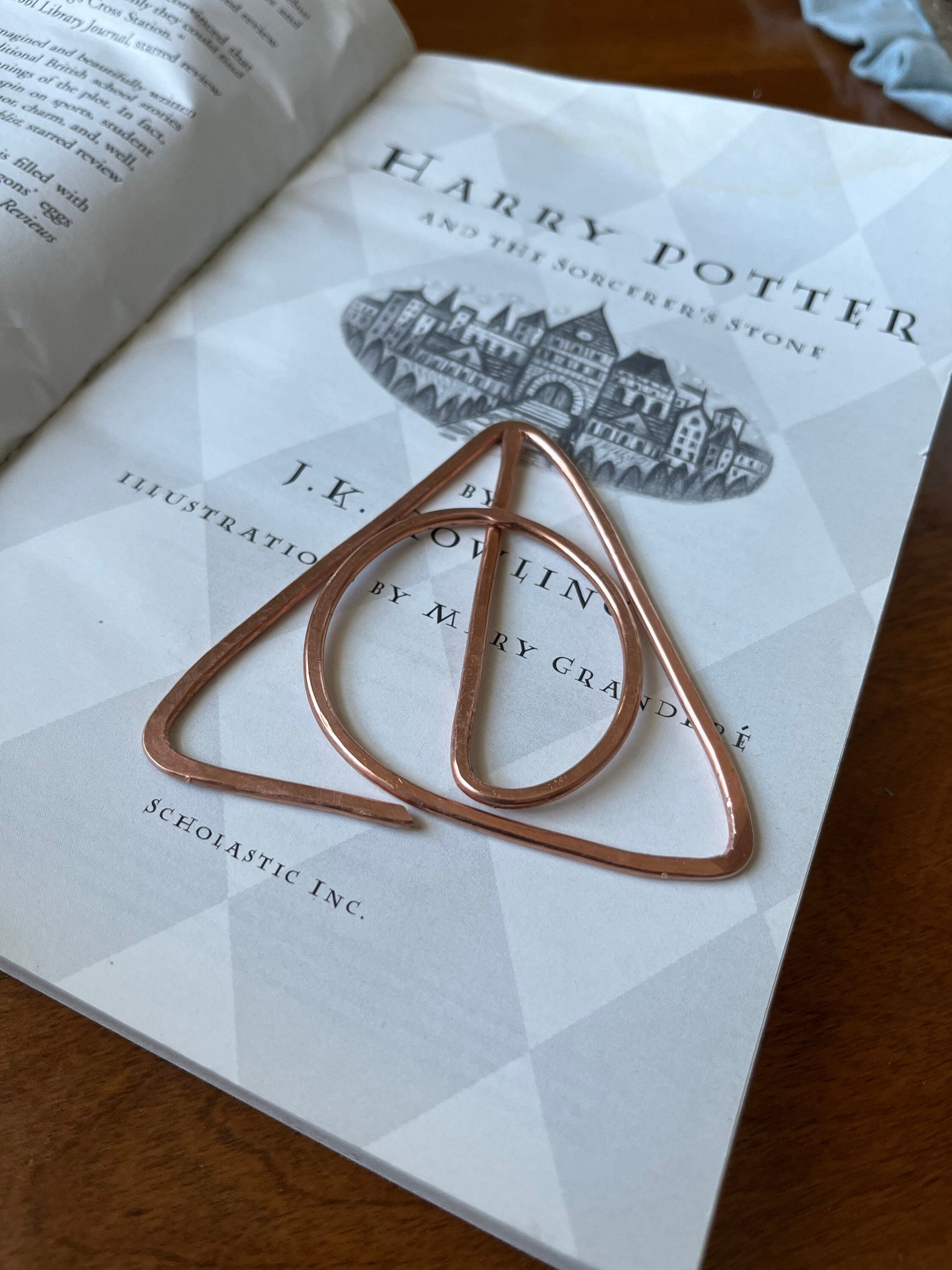 Harry Potter Deathly Hallows Bookmark | Handmade Copper Wire Line Art | Book Jewelry | Reading Accessories | Notebook Journal Stationary