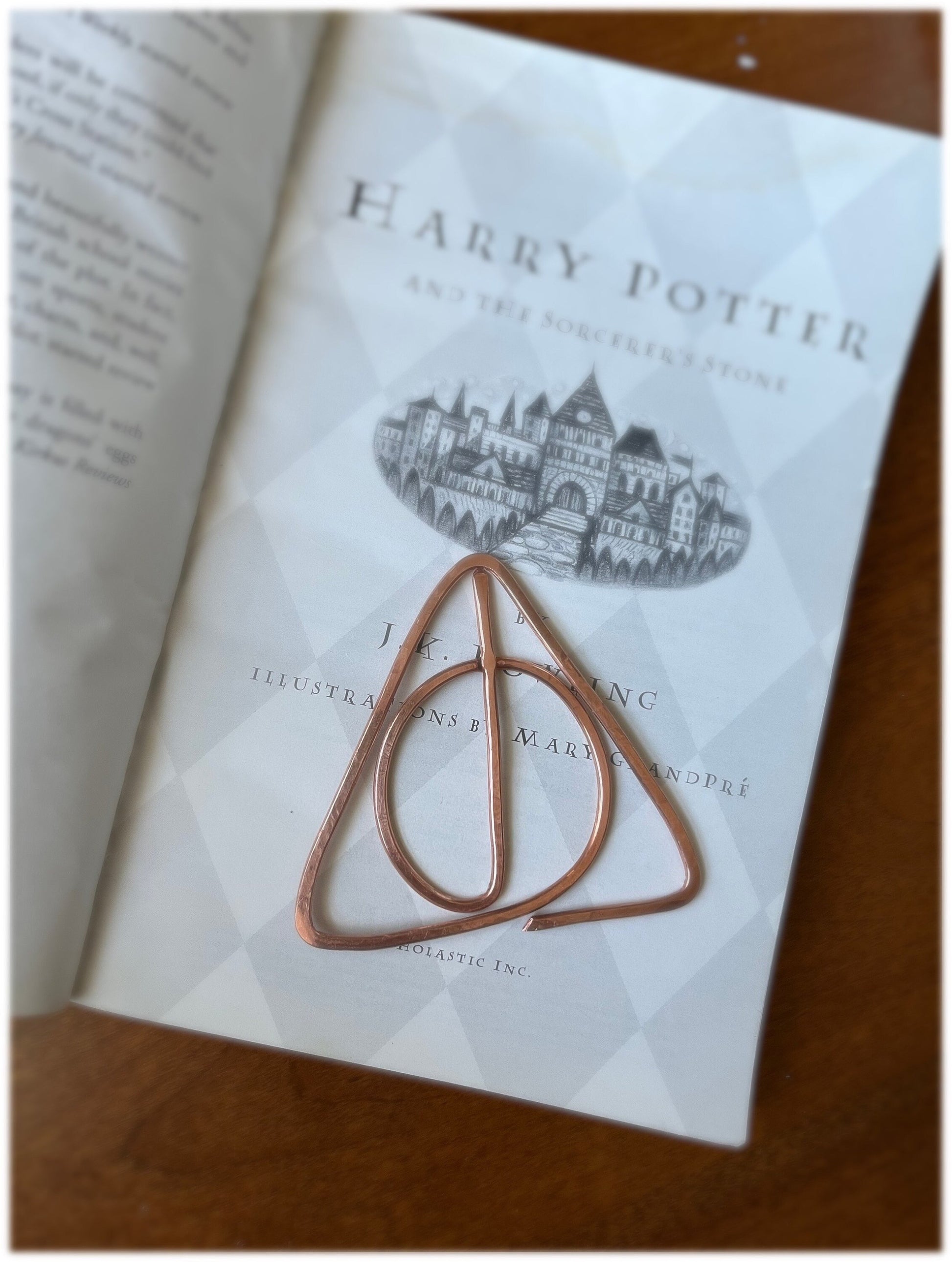 Harry Potter Deathly Hallows Bookmark | Handmade Copper Wire Line Art | Book Jewelry | Reading Accessories | Notebook Journal Stationary