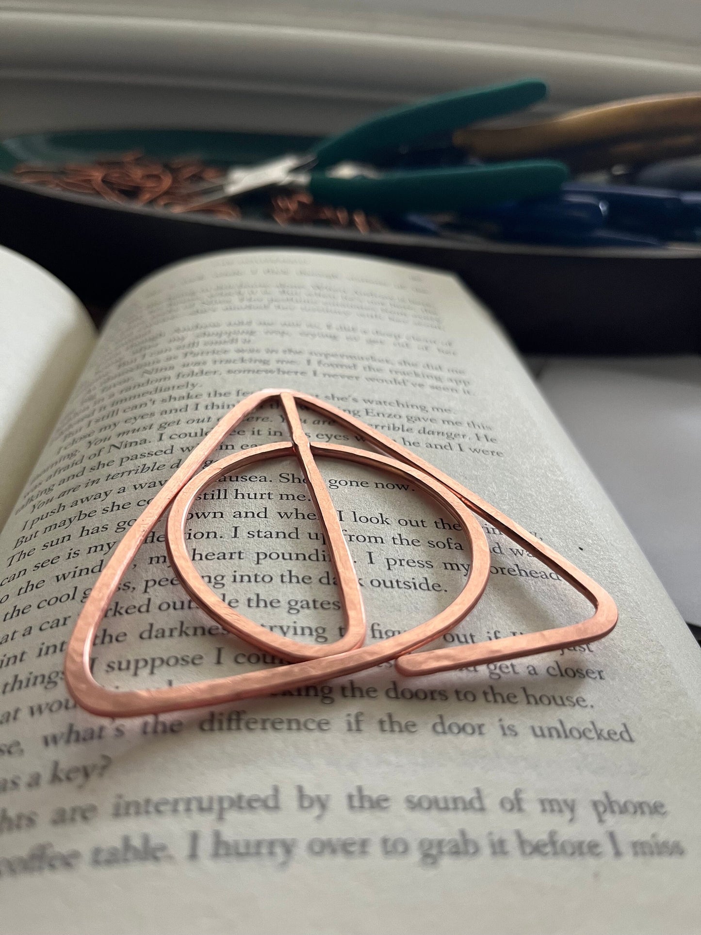 Harry Potter Deathly Hallows Bookmark | Handmade Copper Wire Line Art | Book Jewelry | Reading Accessories | Notebook Journal Stationary